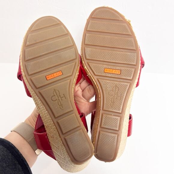 COLE HAAN RED PATENT LEATHER ESPADRILLE PLATFORM WEDGE WOMEN SIZE 6.5 - Picture 6 of 6